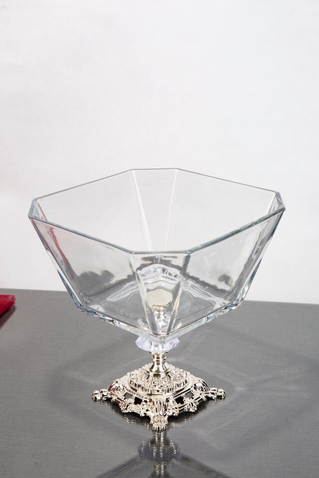 KRN GÜMÜŞ SALATA KASESİ METAL AYAKLI 19X19X19