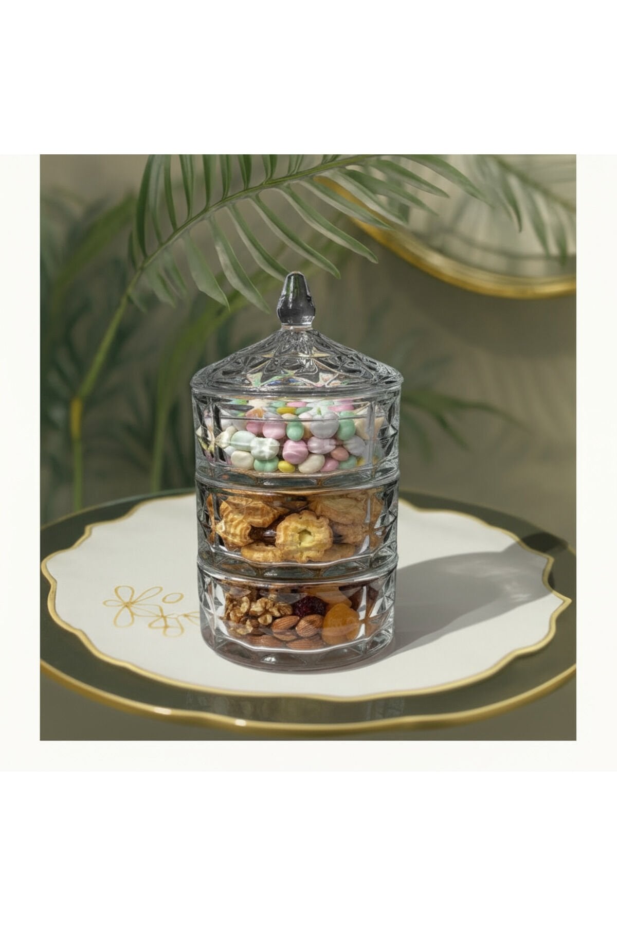 3 Katlı Kristal Cam Şekerlik – Lokumluk, Kurabiyelik, Çerezlik, Sunumluk