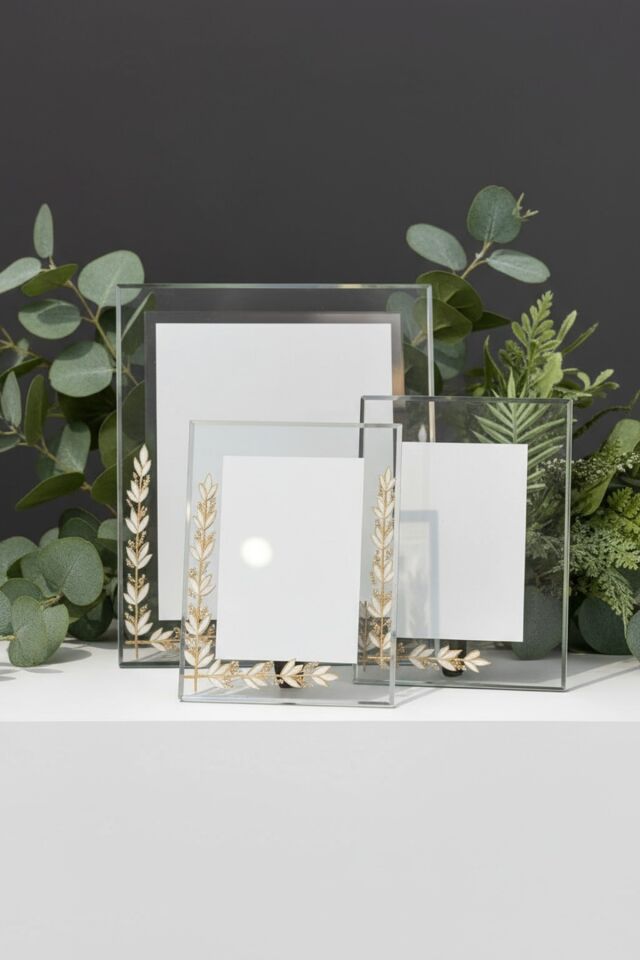 Lüks Gold Çiçekli Cam Fotoğraf Çerçevesi 3’lü Set (10x15 – 13x18 – 20x25 cm)