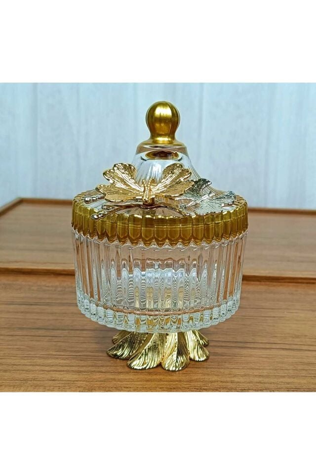 Yeni Model Gold Metal Ayaklı Kapaklı Kelebekli Şekerlik Sunumluk Çerezlik Hediyelik