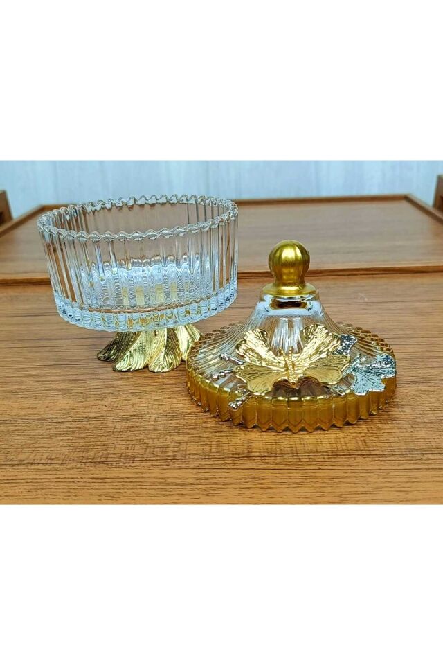 Yeni Model Gold Metal Ayaklı Kapaklı Kelebekli Şekerlik Sunumluk Çerezlik Hediyelik