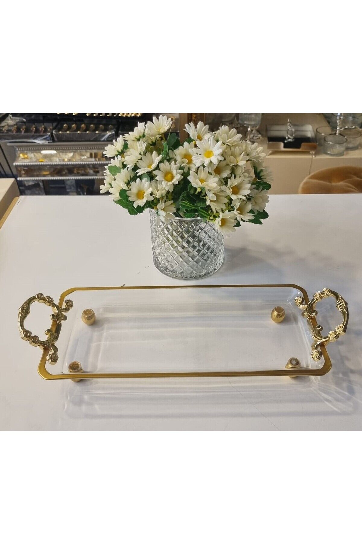 Metal Kulplu Kristal Servis Tabağı Meze Tabağı