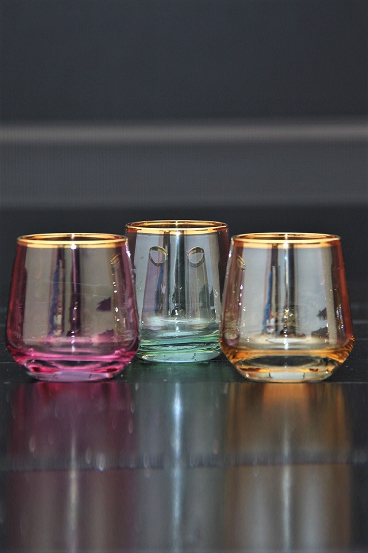 6 Ayrı Renki Lüsterli Kahve Yanı Bardağı - Likör - 6 Parça - 95cc