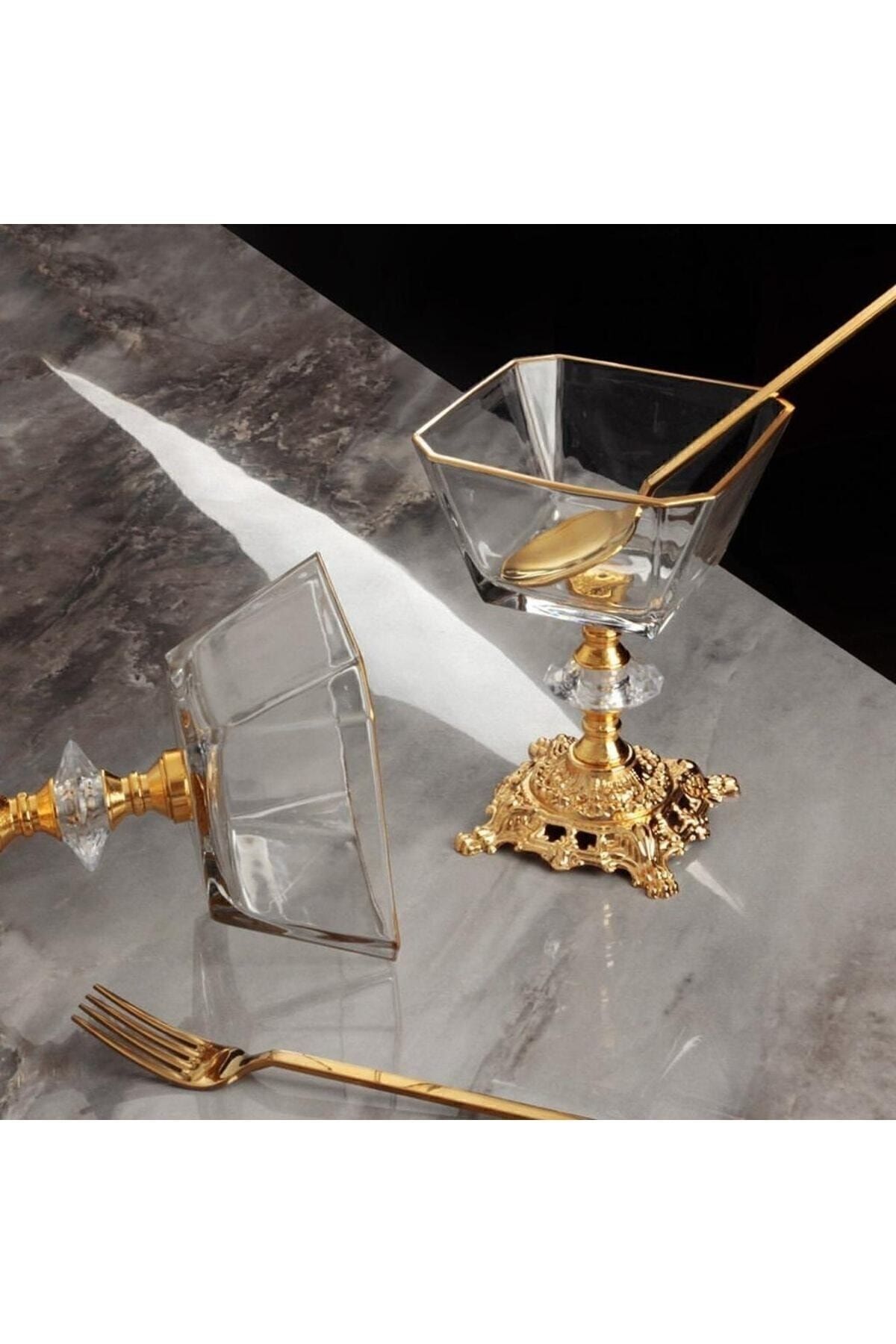 Lav Cam Lüx Gold Ayaklı Kase 6'lı Magnolia Dondurmalık