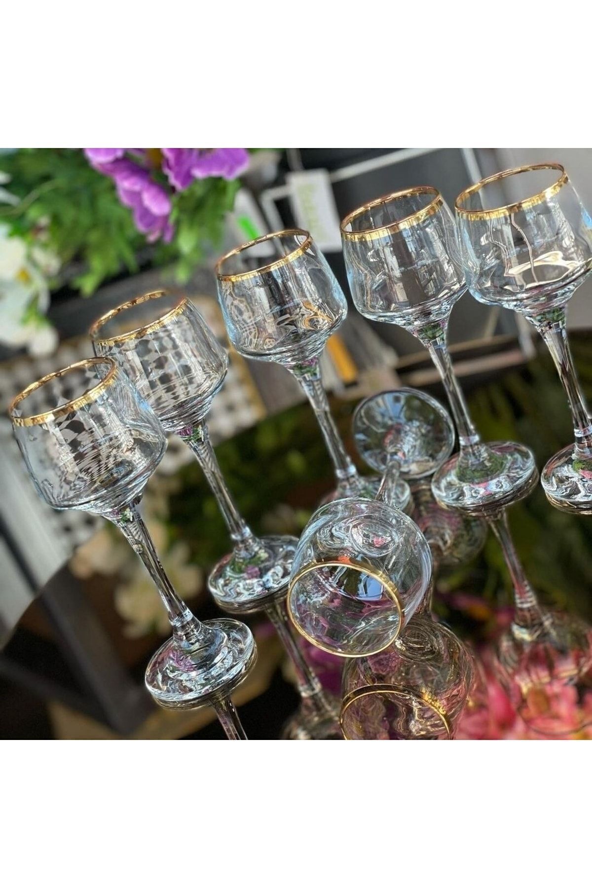 Lal Gerçek Yaldızlı Kahve Yanı Su Ve Meşrubat Bardağı