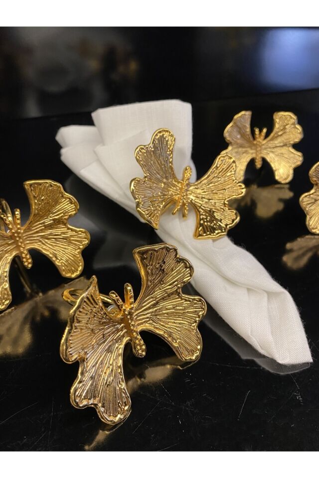 Kelebek 6’lı Altın Peçete Yüzüğü 6x6x7 Cm Gold Sofra Yüzük