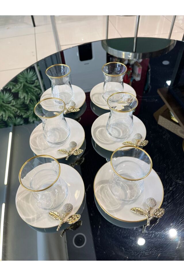 Pandoranin Kutusu Porselen Tabakli Taşli Hediyelik Cay Seti