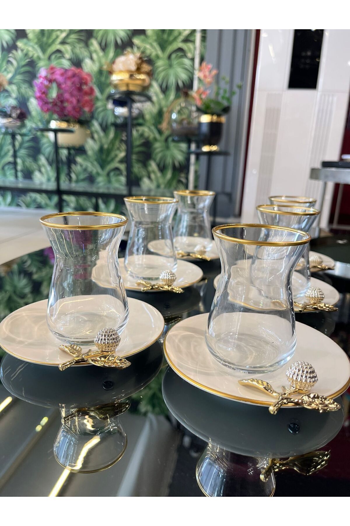 Pandoranin Kutusu Porselen Tabakli Taşli Hediyelik Cay Seti