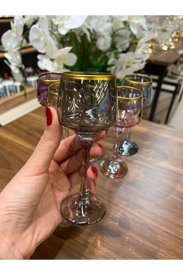 LAL-506 6 LI KAHVE YANI SU BARDAĞI RENKLİ LÜSTERLİ