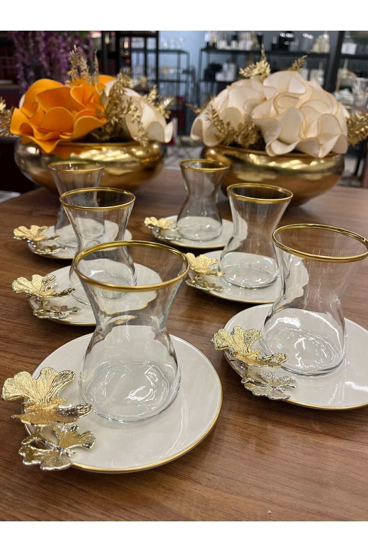 Pandoranın Kutusu Poeselen Tabaklı Bardaklı Kelebekli Cay Setı