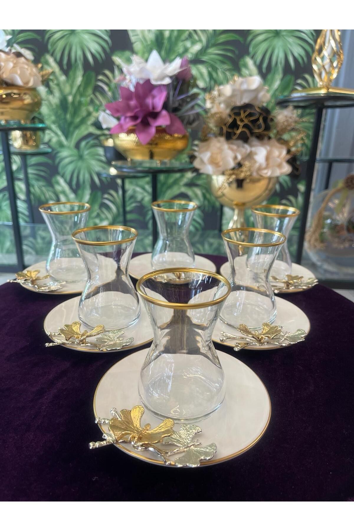 Pandoranin Kutusu 6 Li Hedi?yeli?k Çeyi?zli?k Kelebekli? Çay Seti?