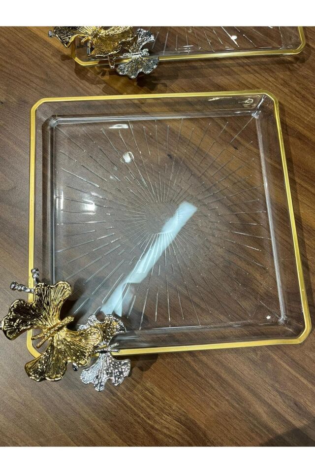 PANDORANIN KUTUSU PAŞABAHÇE KELEBEKLİ KARE MADLEN SUNUM  SERVİS TABAĞI 2 Lİ