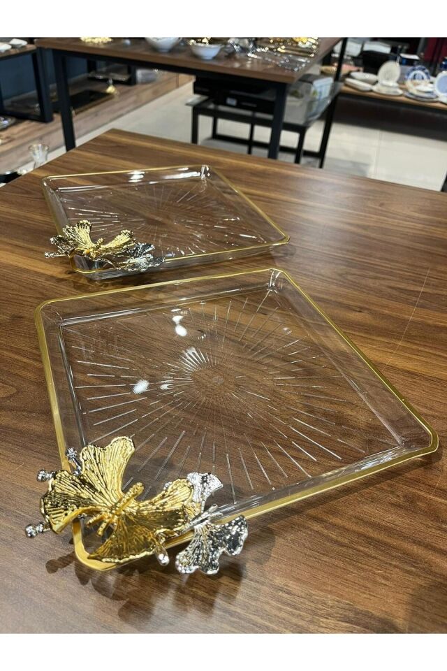 PANDORANIN KUTUSU PAŞABAHÇE KELEBEKLİ KARE MADLEN SUNUM  SERVİS TABAĞI 2 Lİ