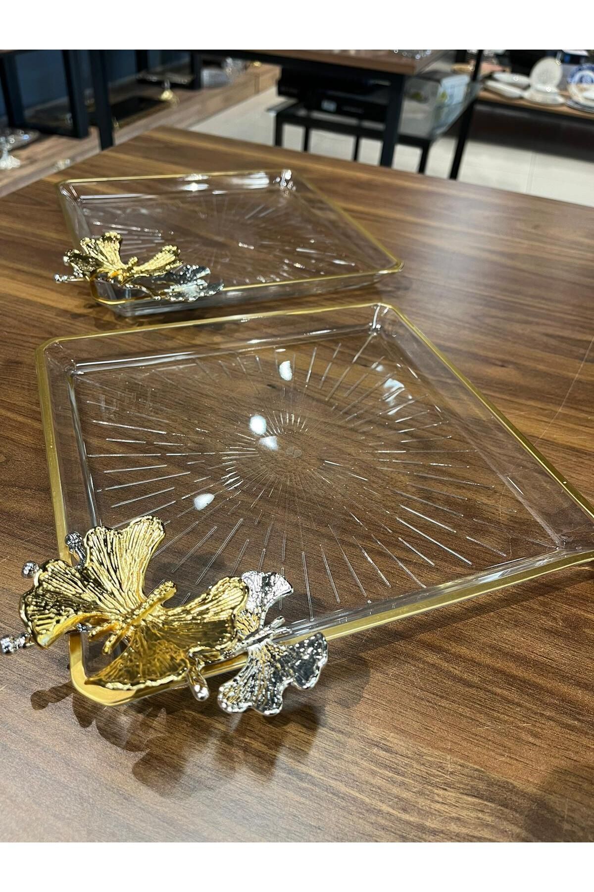 PANDORANIN KUTUSU PAŞABAHÇE KELEBEKLİ KARE MADLEN SUNUM  SERVİS TABAĞI 2 Lİ