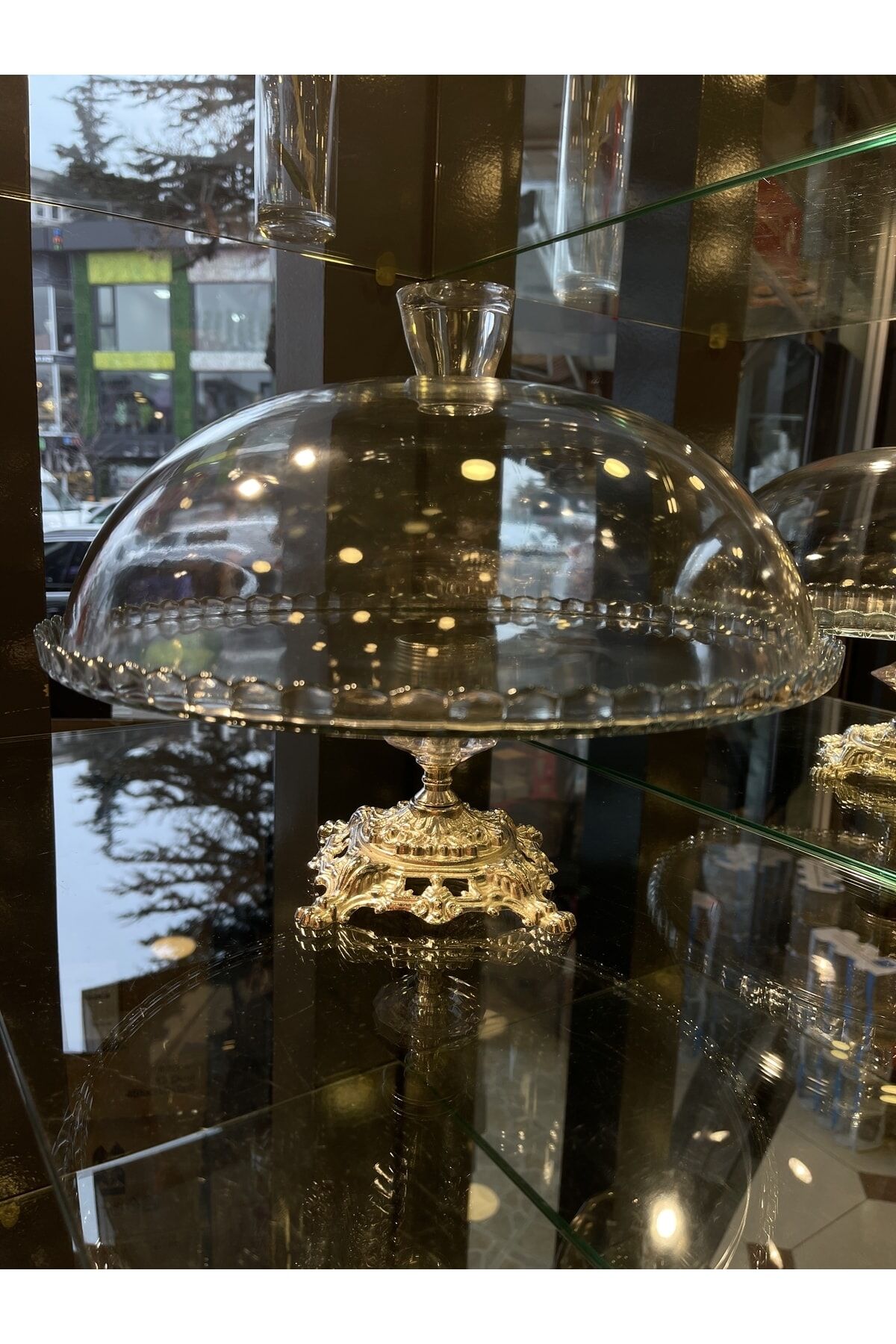 Cam Kapaklı Pasta - Kek Stantı Gümüş Ayak Pasta Stantı