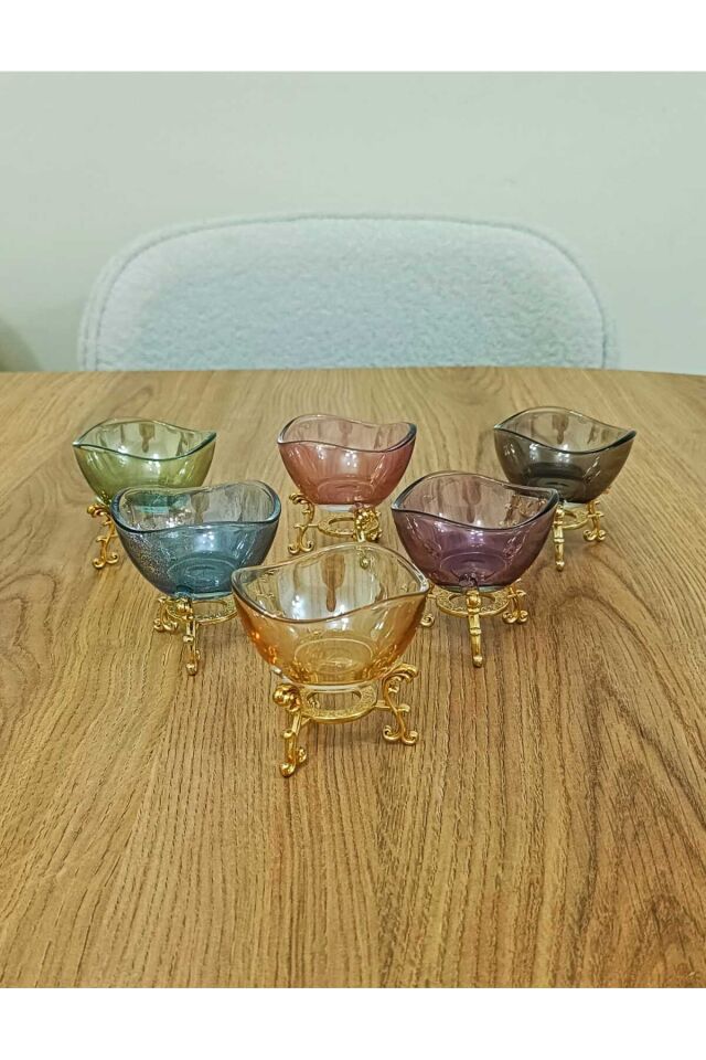 6 Lı Lüx Kahve Yanı Renkli Mini Lokumluk Şekerlik Sosluk Reçellik Çerezlik Kase