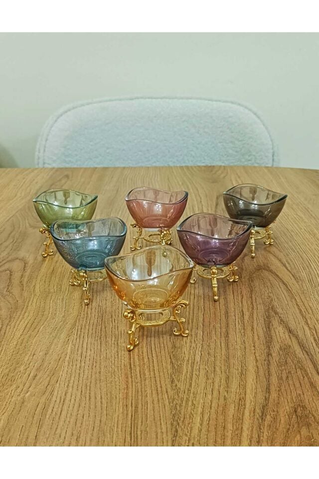 6 Lı Lüx Kahve Yanı Renkli Mini Lokumluk Şekerlik Sosluk Reçellik Çerezlik Kase