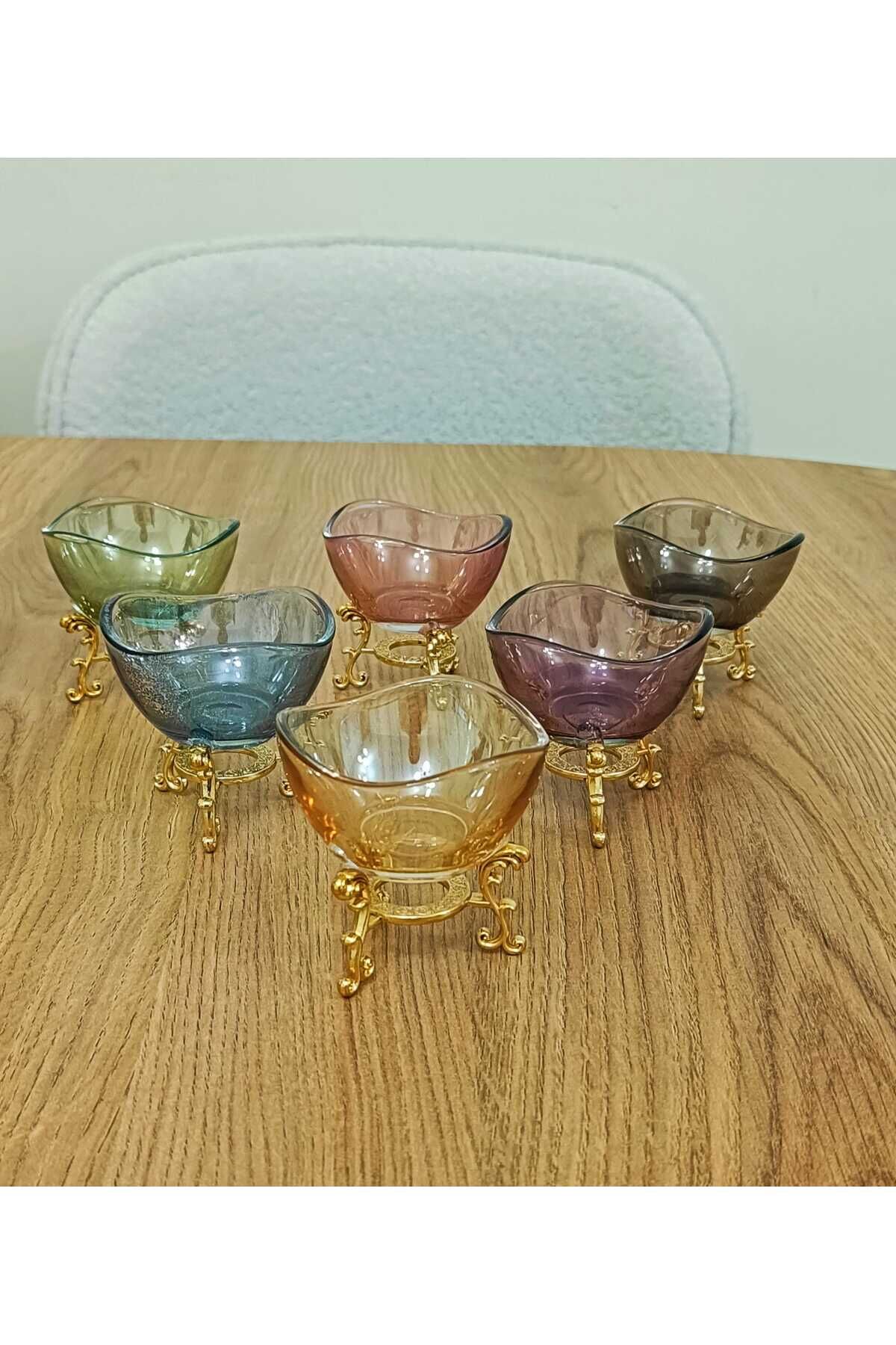 6 Lı Lüx Kahve Yanı Renkli Mini Lokumluk Şekerlik Sosluk Reçellik Çerezlik Kase