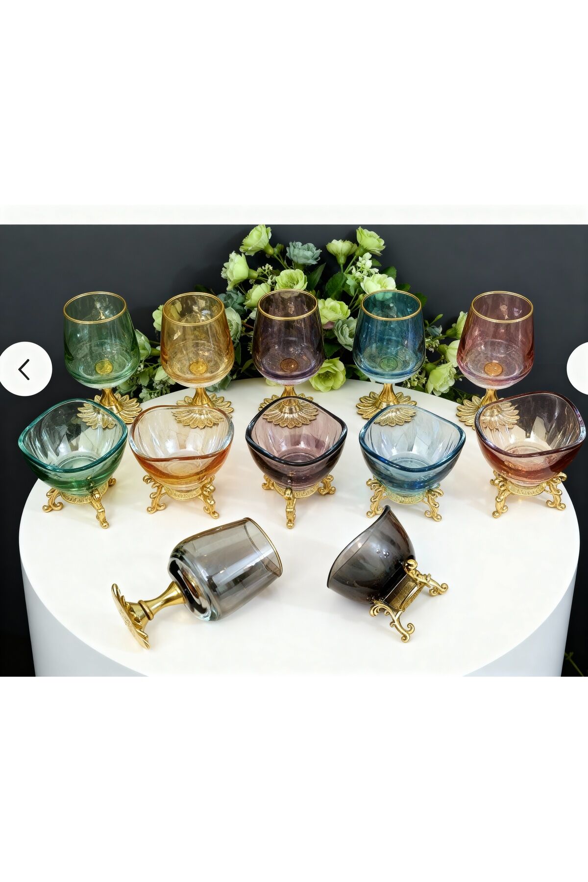 12 Parça Renkli Kahve Yanı 6 lı Su Bardağı ve 6 lı Lokumluk - Şekerlik