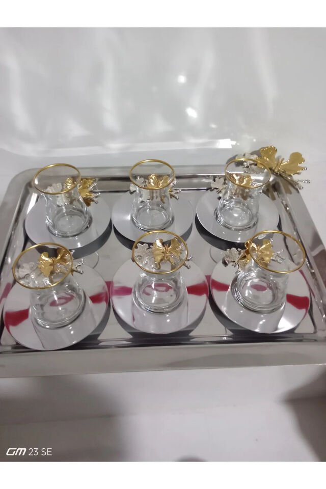 6 Kişilik Çay Seti Kelebek Detaylı