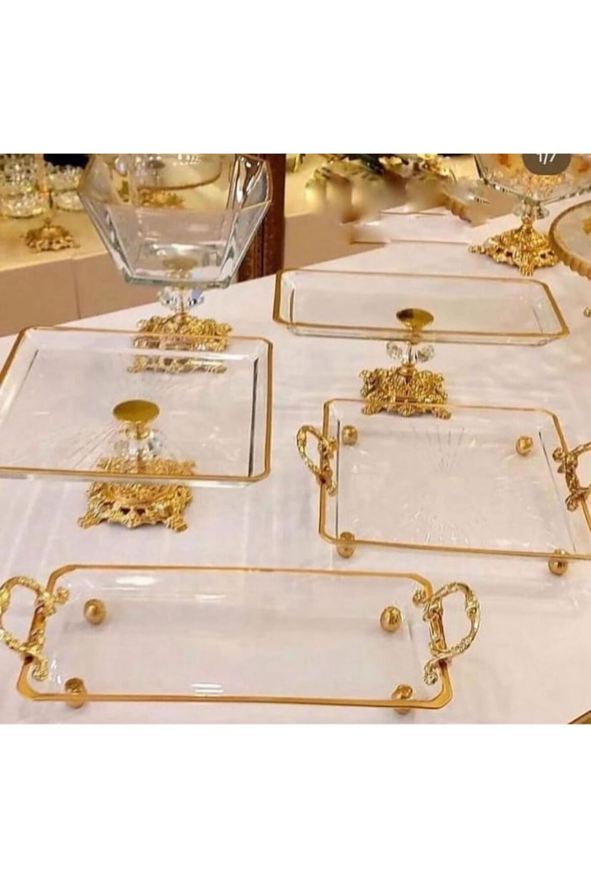 5 parca Yaldızlı Cam Sunum Seti