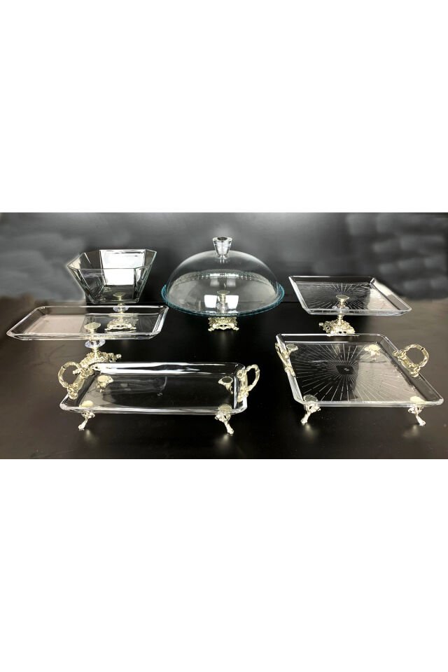6 PARCA DÖKÜM AYAKLI  GÜMÜŞ CAM SUNUMLUK