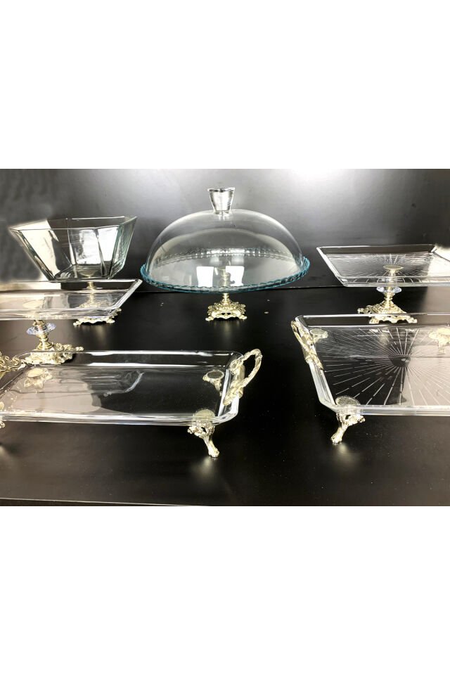 6 PARCA DÖKÜM AYAKLI  GÜMÜŞ CAM SUNUMLUK