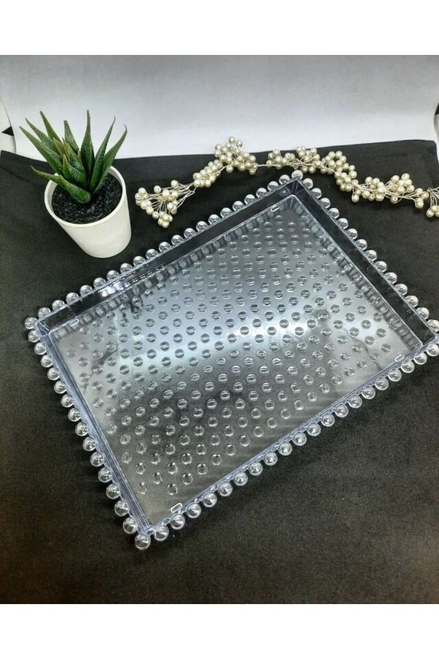 SUNUM TEPSİ BONCUK KRİSTAL MODEL DİKDÖRTGEN