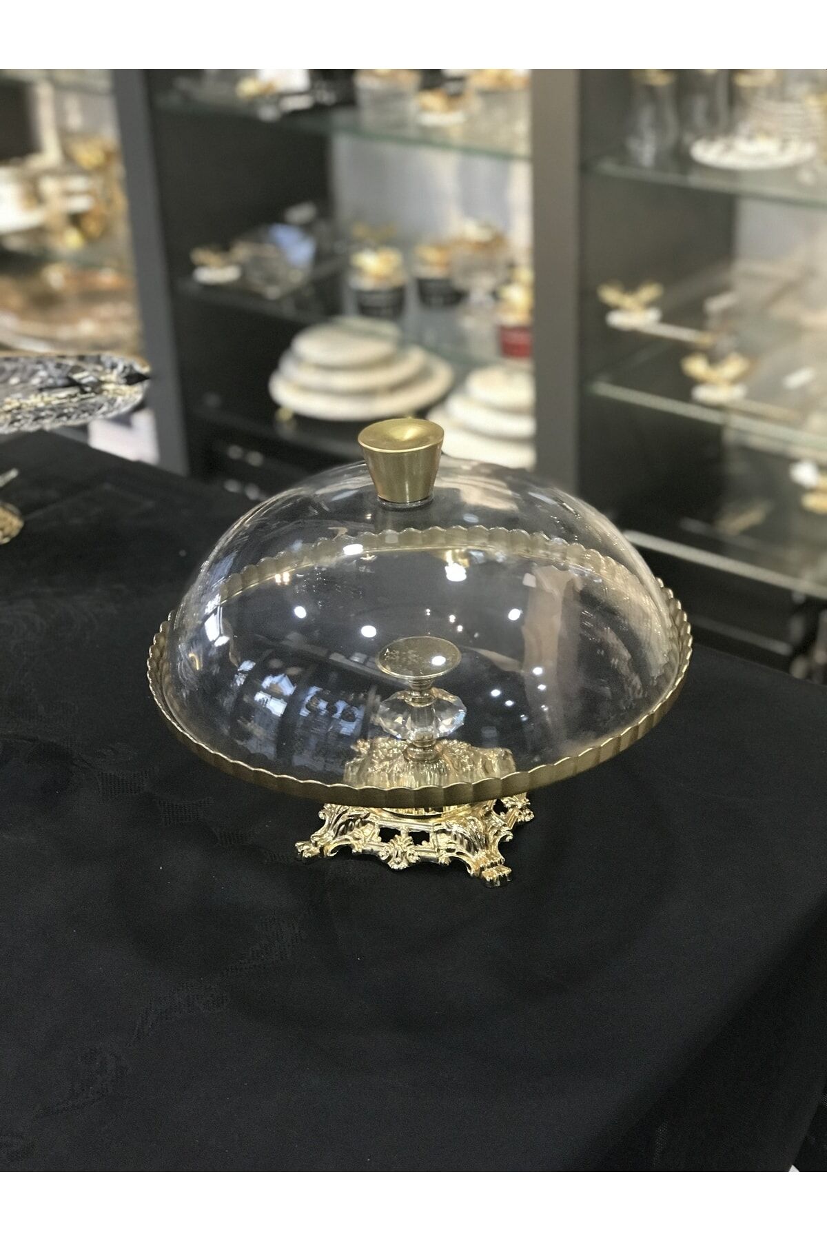 Avangard Gold Döküm Ayak Cam Gövde Cam Kapak Üstün Kaliteli Kek Fanusu