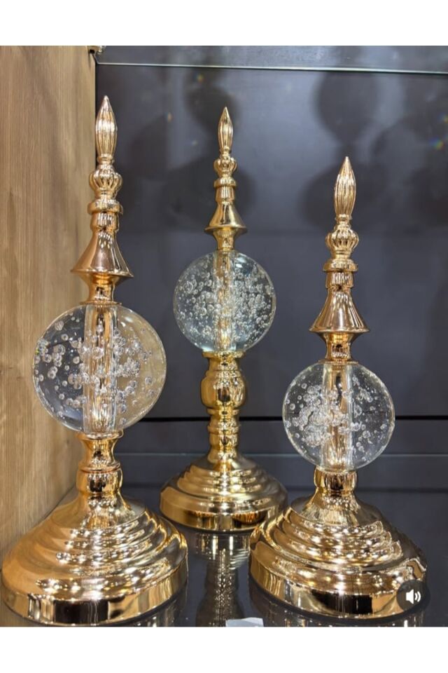 Lüks Gold Kristal Küre Alem 3’lü Dekoratif Obje Seti
