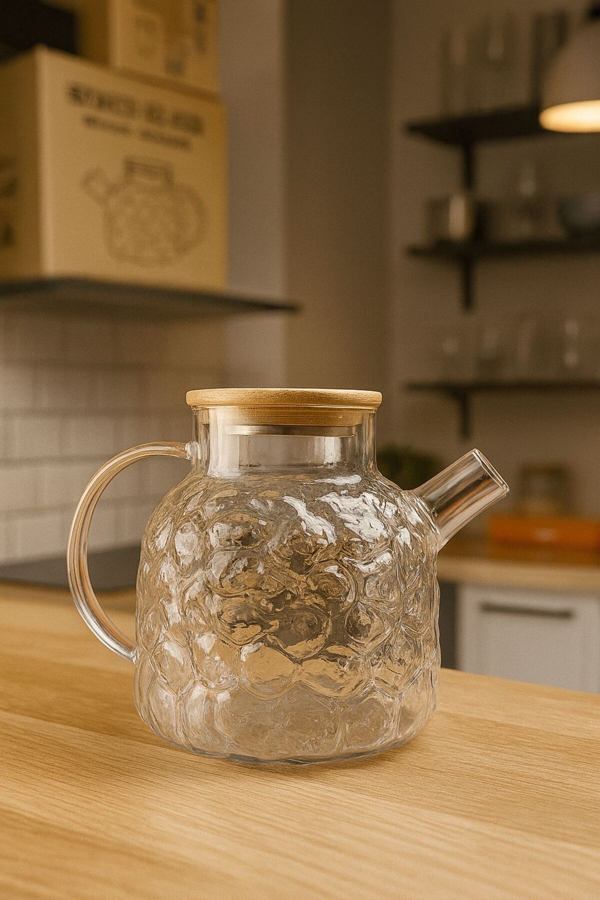 Bambu Kapaklı Cam Sürahi & Çaydanlık & Yağlık | Çok Amaçlı Isıya Dayanıklı Cam Demlik