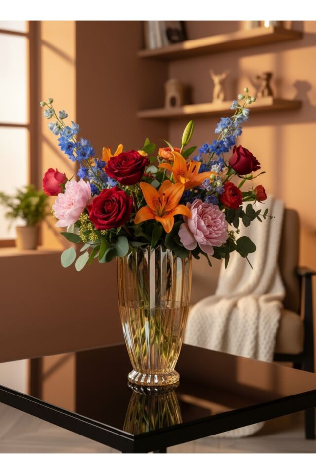 28 cm Gold Cam Dekoratif Vazo – Modern, Şık, Lüks Çiçek ve Salon Vazosu