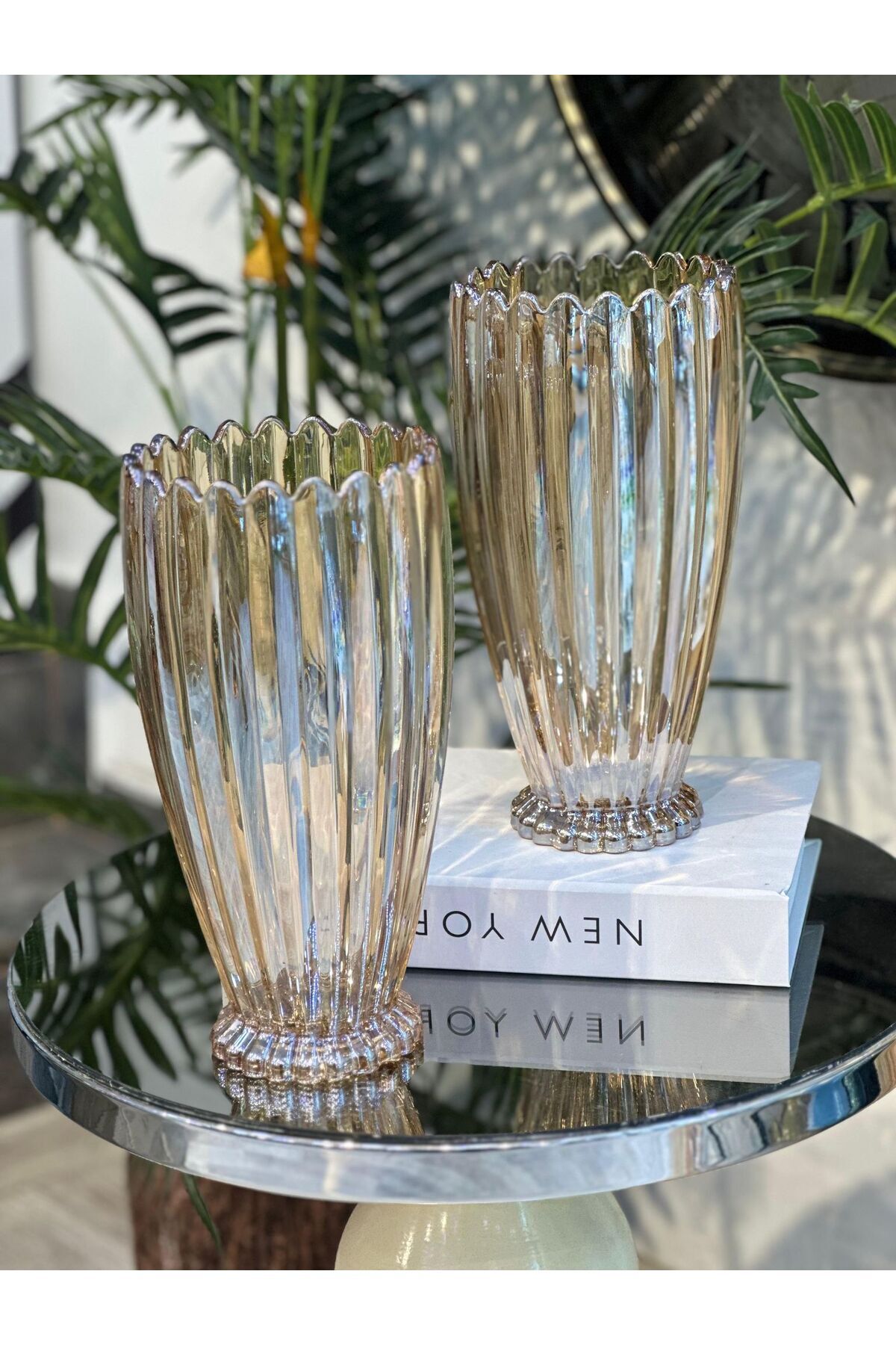 28 cm Gold Cam Dekoratif Vazo – Modern, Şık, Lüks Çiçek ve Salon Vazosu