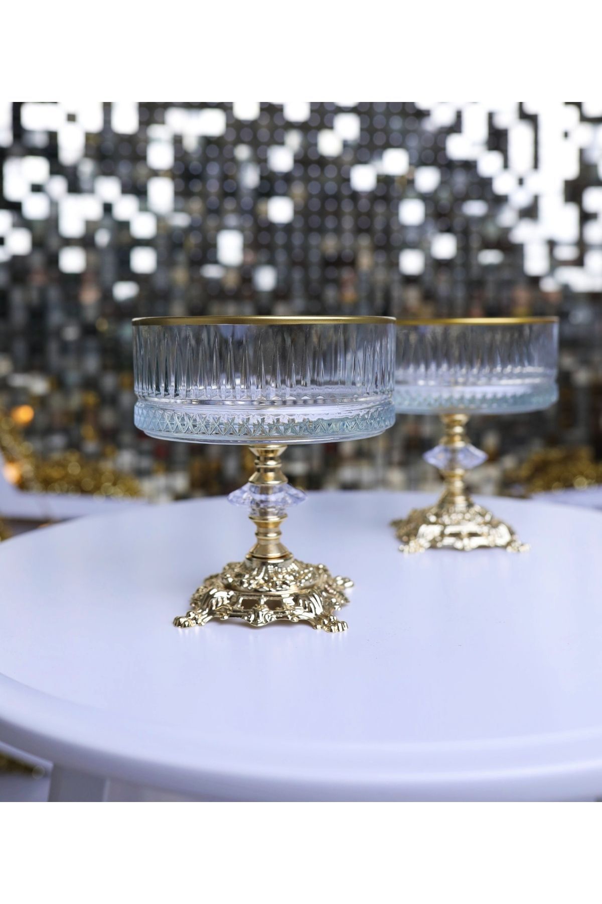 Elysia 2 Adet 510 cc Yaldızlı Metal Ayaklı Sunumluk Çerezlik Tatlı Servis Kase