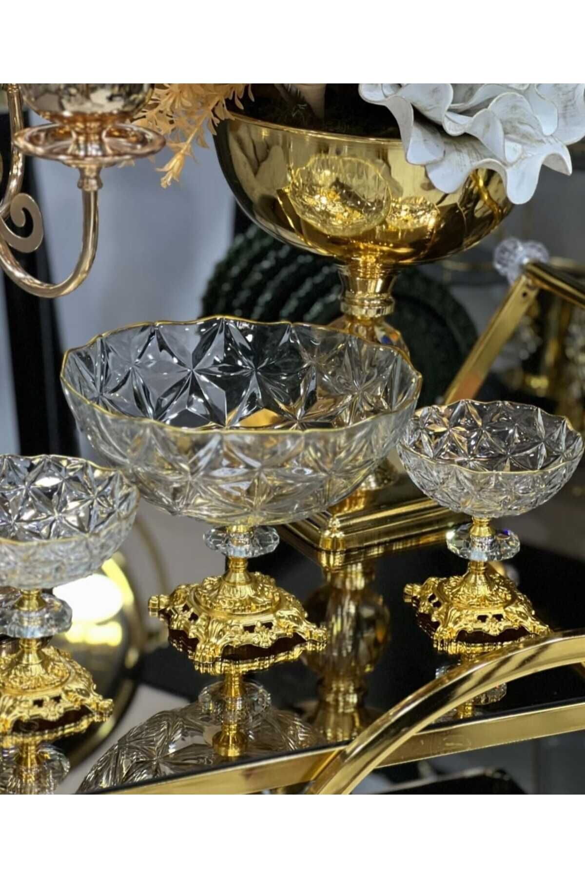 Estrella 7 Parça Yaldızlı Metal Ayaklı Salata Kasesi Çerezlik Sunumluk