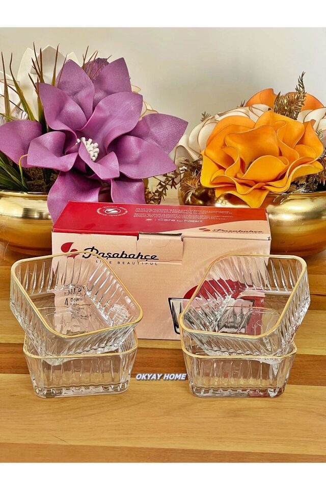 PAŞABAHÇE Frezya 4'lü YALDIZLI Kase Dondurmalık Çerezlik Hediyelik Çeyizlik