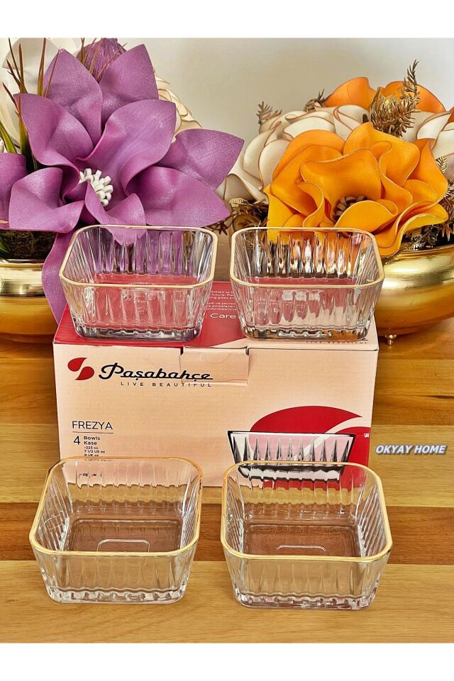 PAŞABAHÇE Frezya 4'lü YALDIZLI Kase Dondurmalık Çerezlik Hediyelik Çeyizlik