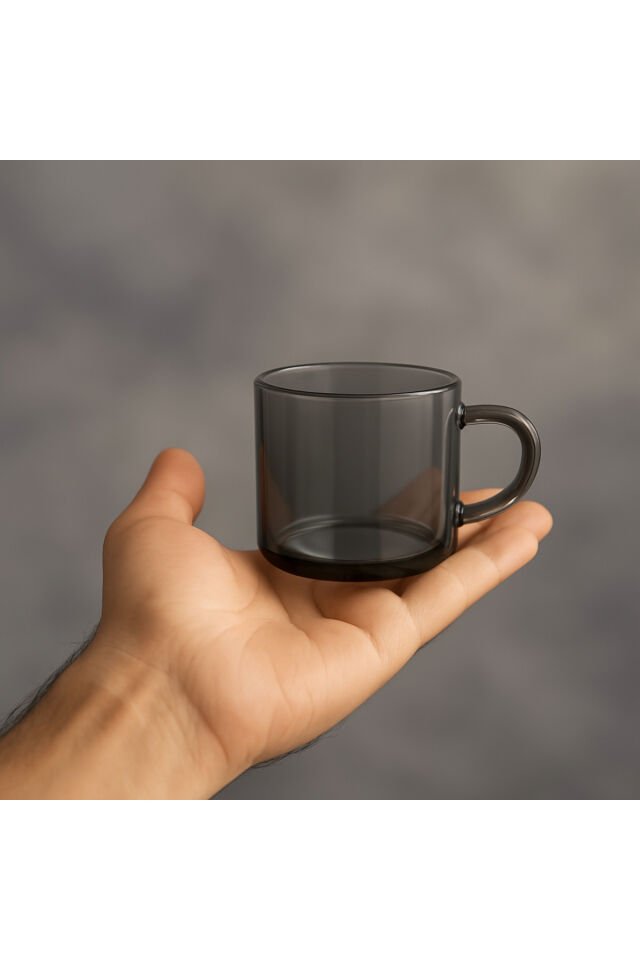 6 lı Füme Cam Kupa Kahve Fincanı – Isıya Dayanıklı, Minimal Tasarım, 120 cc