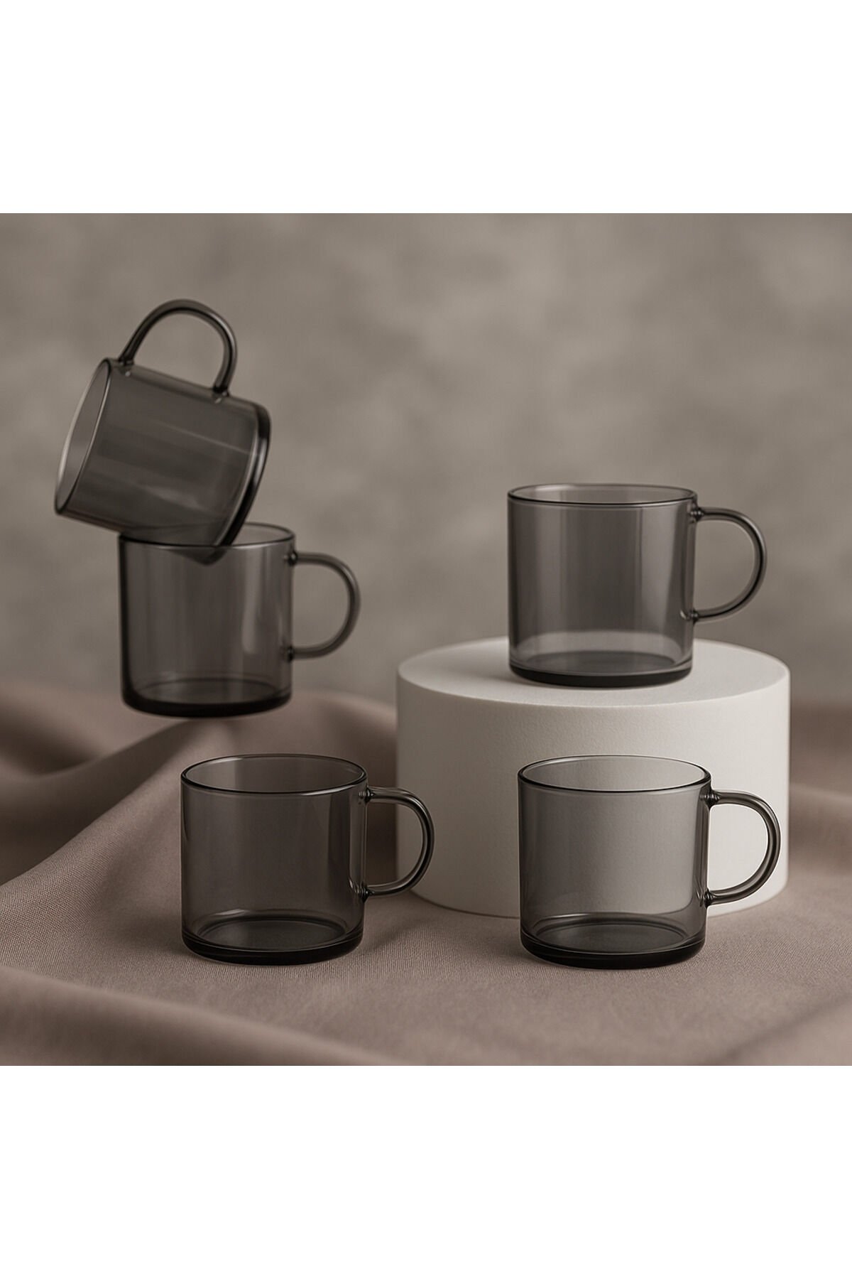 6 lı Füme Cam Kupa Kahve Fincanı – Isıya Dayanıklı, Minimal Tasarım, 120 cc