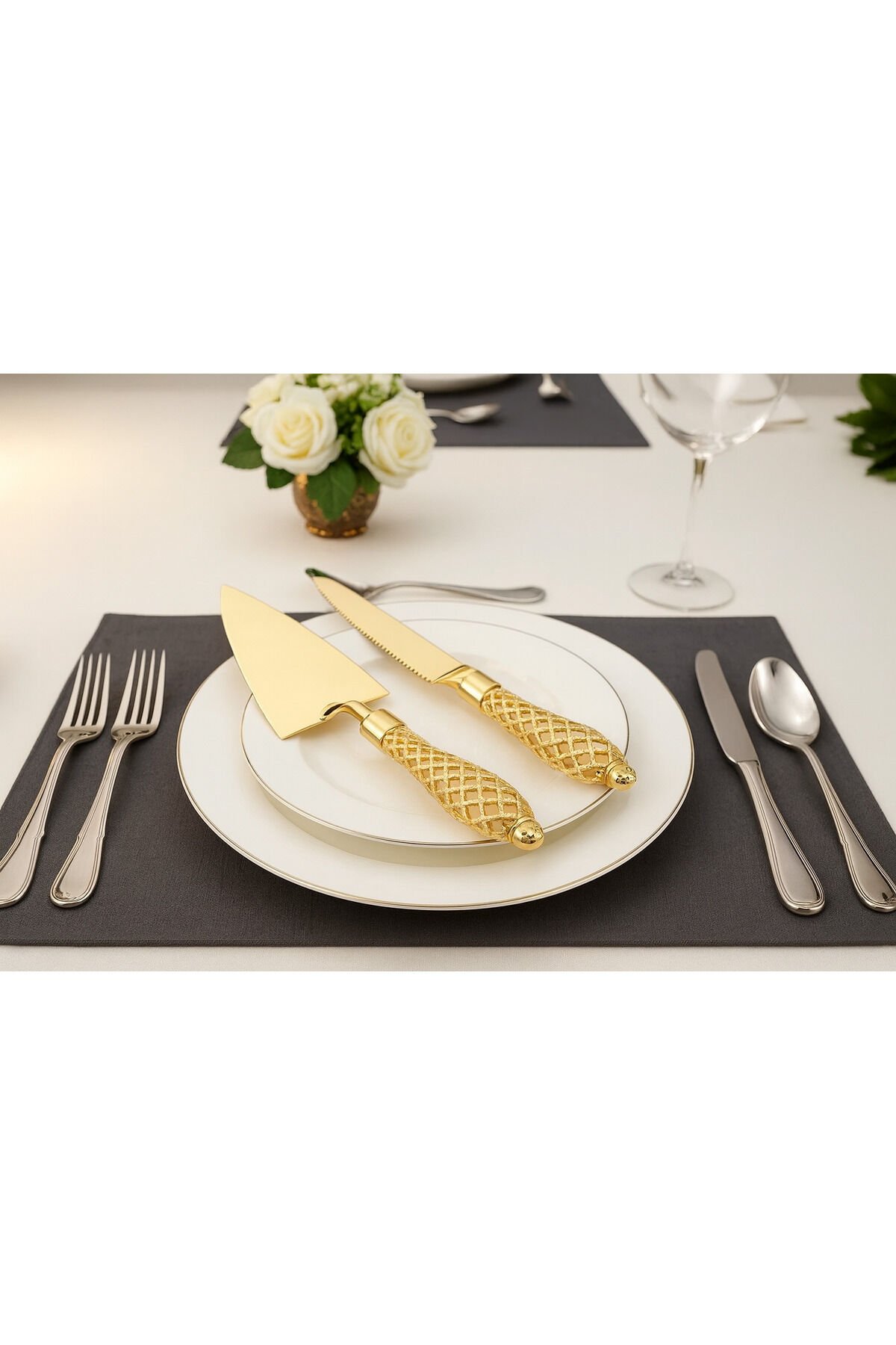 2 li Gold Metal Servis Spatula ve Bıçak