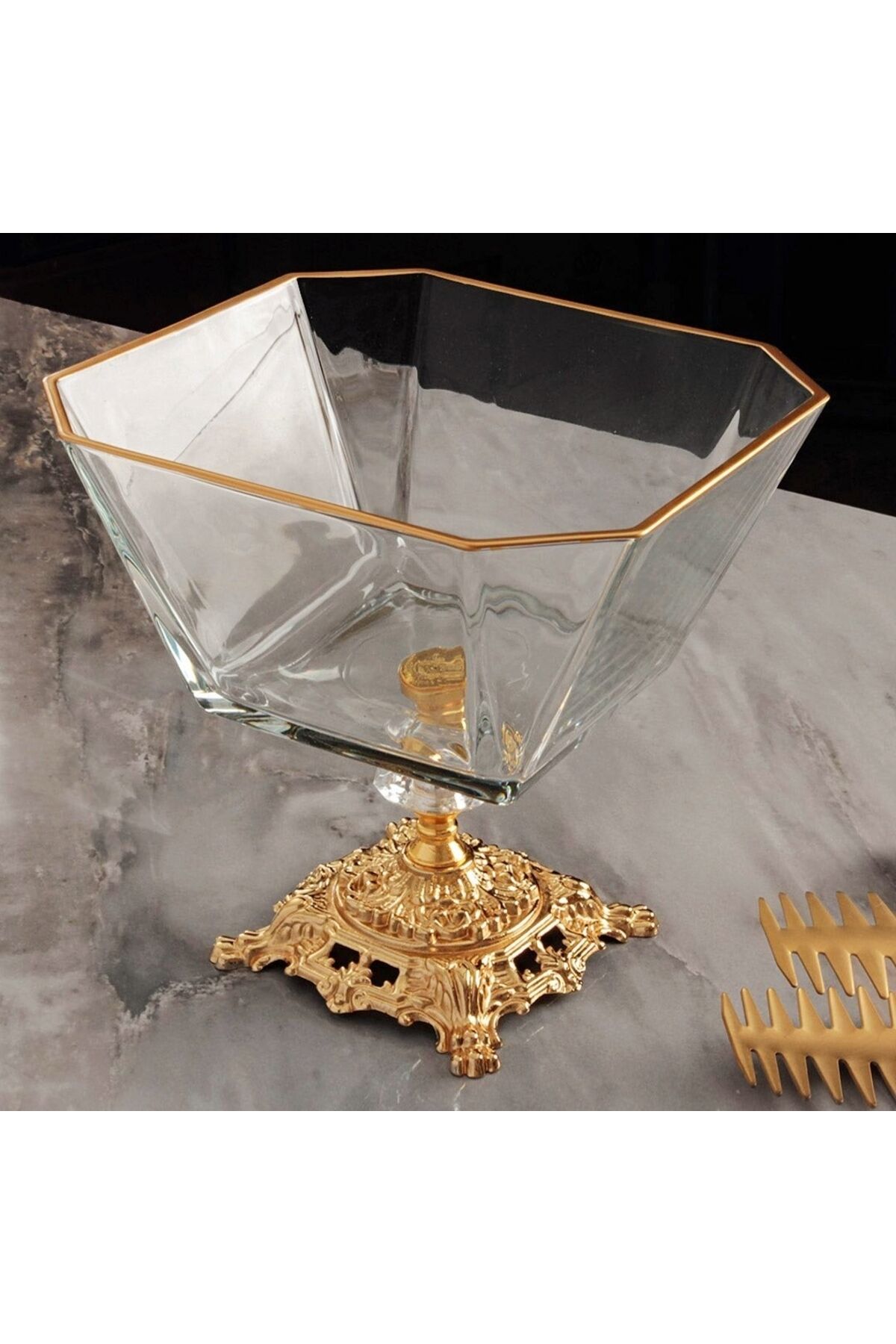 Karen Döküm Ayaklı Cam Büyük Salata ve Sunumluk Kase