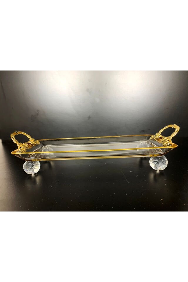 Paşabahçe Kristal Metal Ayaklı Yaldızlı Sunumluk Kurabiyelik Tepsii