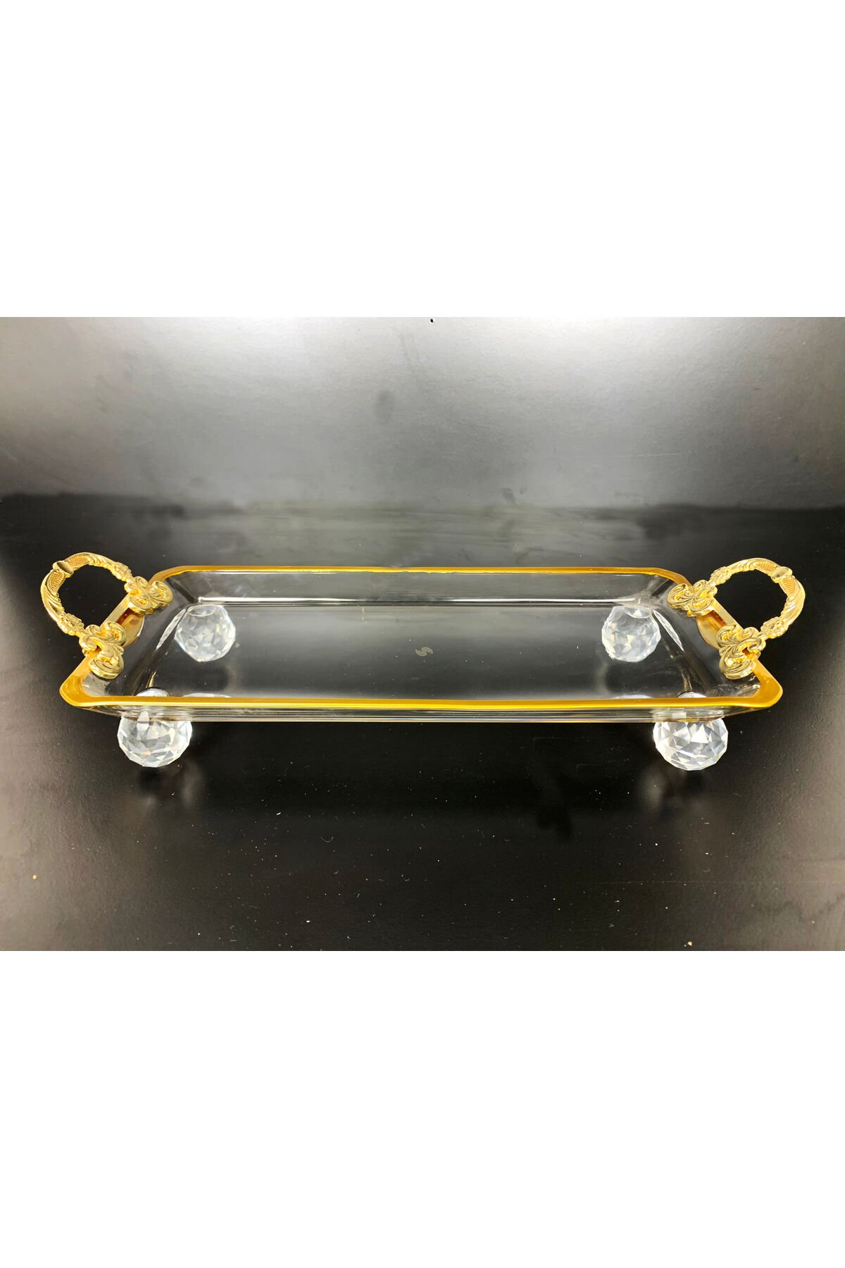 Paşabahçe Kristal Metal Ayaklı Yaldızlı Sunumluk Kurabiyelik Tepsii