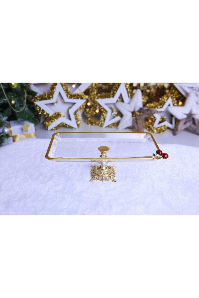 Kristal Metal Ayaklı Yaldızlı Kiraz Detaylı Sunumluk Kurabiyelik