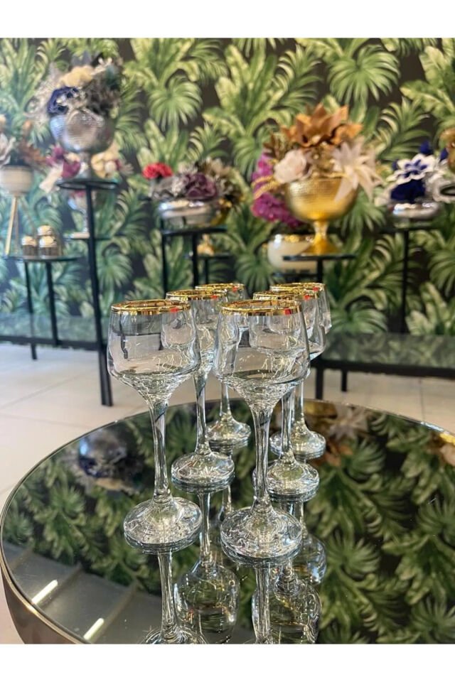 Lal 6'lı gerçek yaldızlı kahve yanı bardağı