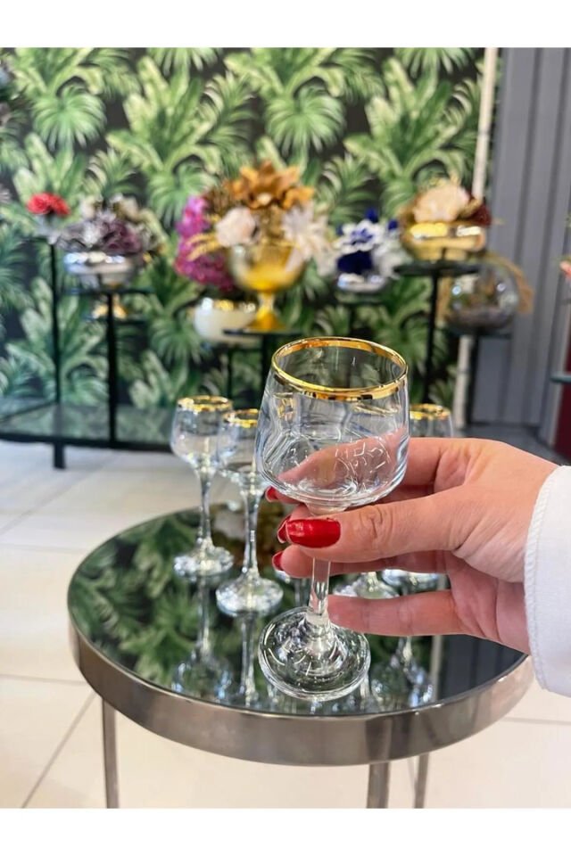 Lal 6'lı gerçek yaldızlı kahve yanı bardağı