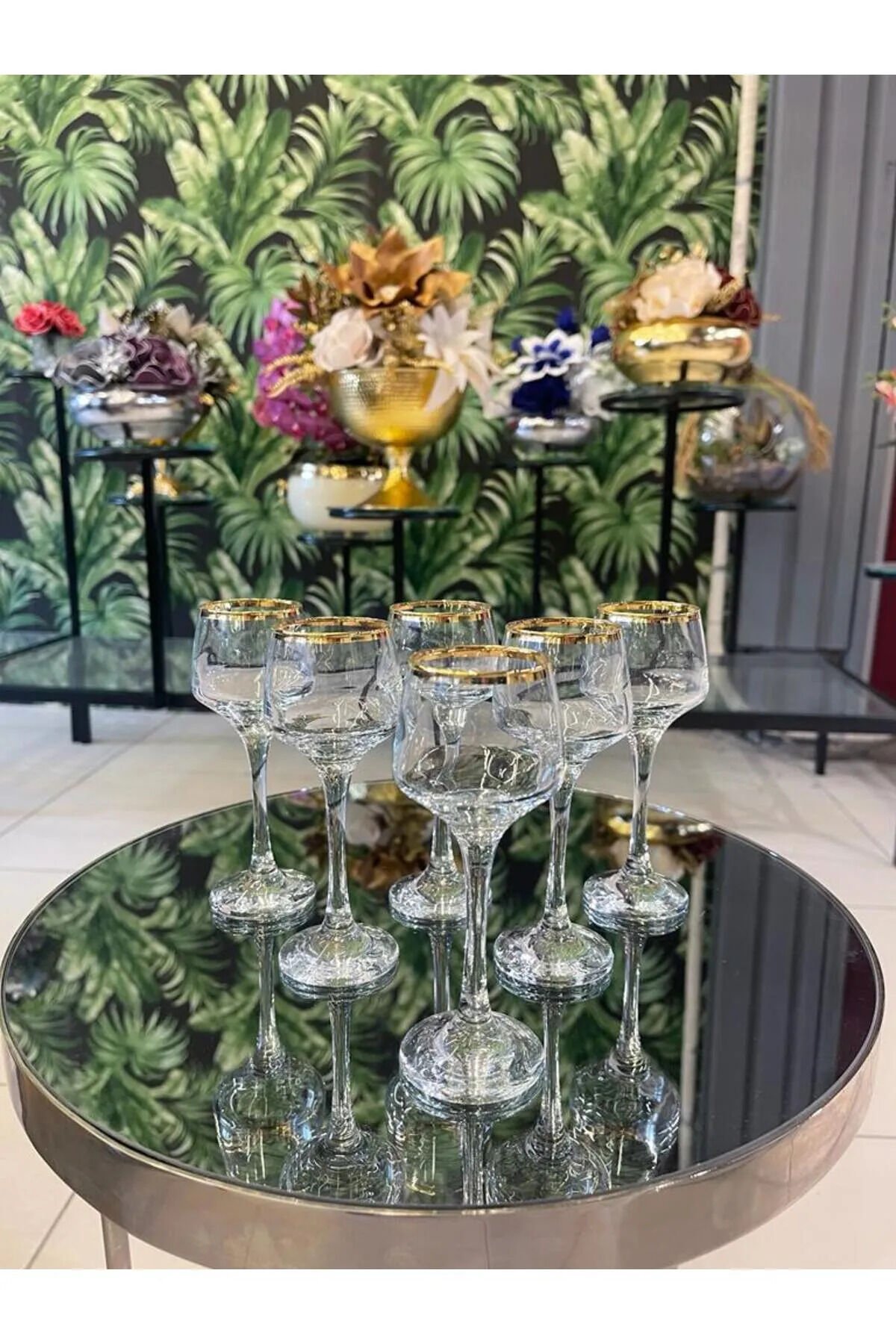 Lal 6'lı gerçek yaldızlı kahve yanı bardağı