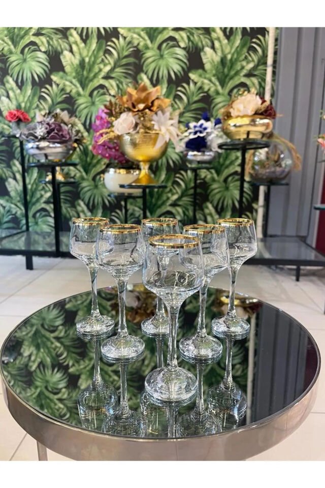 Lal 6'lı gerçek yaldızlı kahve yanı bardağı