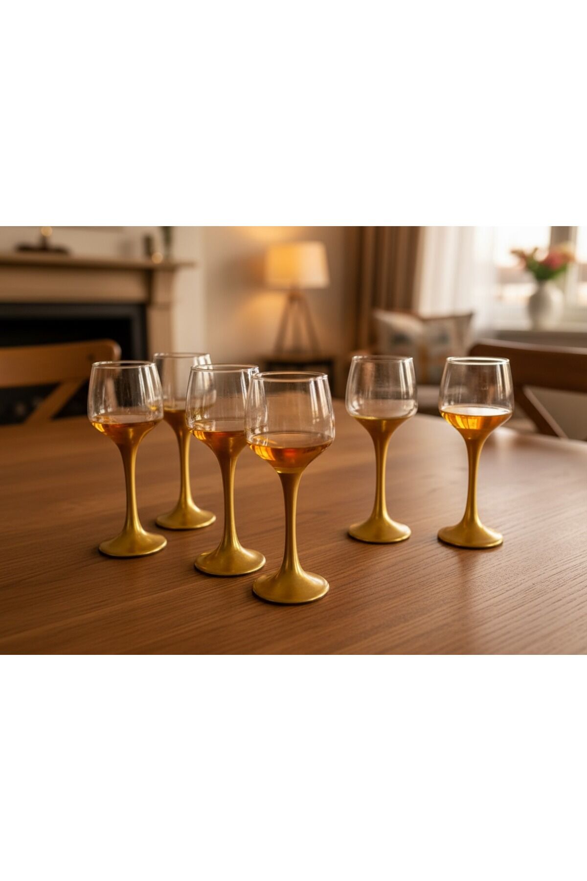 Gold Ayaklı Cam Su ve Meşrubat Kadehi 6’lı Set – Lüks Sofra Takımı, Şık Servis Bardağı