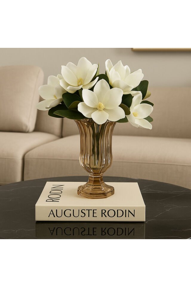 Lüks Füme & Gold Cam Dekoratif Vazo – Modern Masa Üstü Ev Aksesuarı